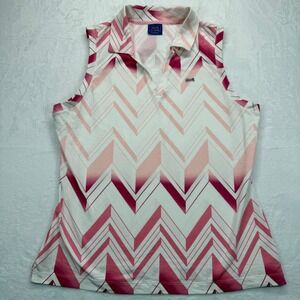 Le Tigre Sleeveless Golf Polo Shirt‎ Pink Chevron Print Athletic XL